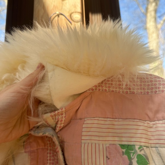 Vintage Patchwork Quilt Coat with Sheepskin Collar - Picture 6 of 6